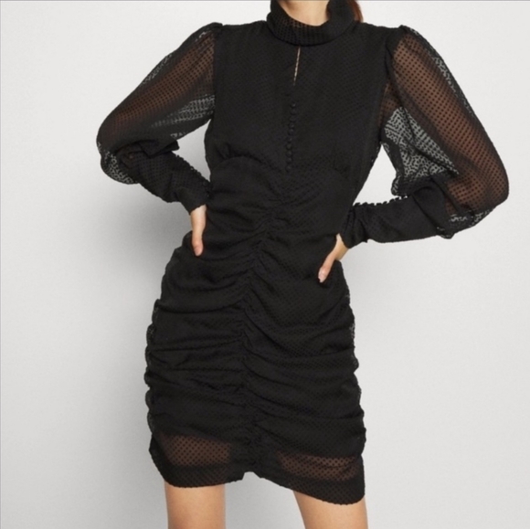 NWOT House of Harlow 1960 Lurex Metallic Ruched Mini Dress in Black